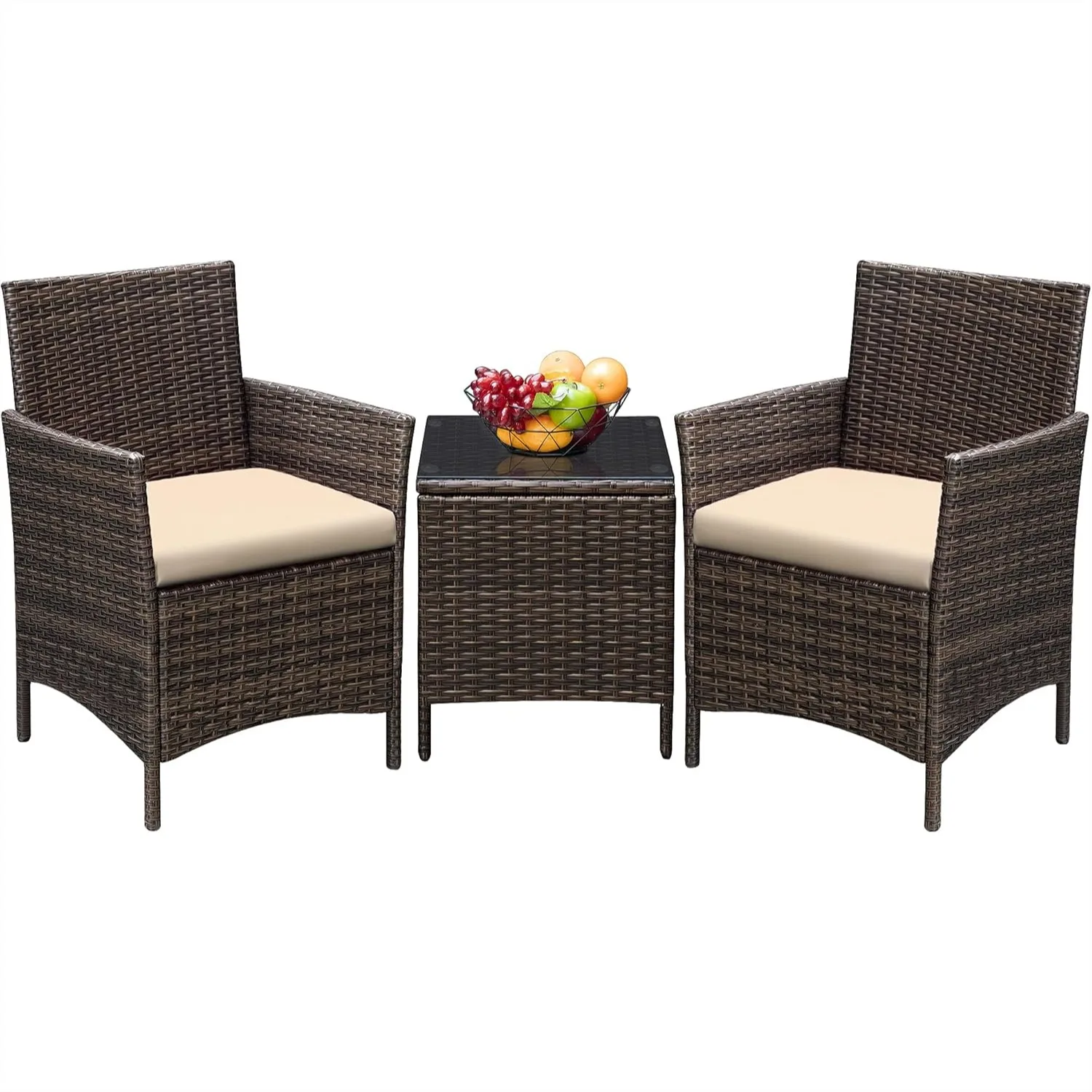 

3 Pieces Patio Furniture Sets Outdoor PE Rattan Wicker Chairs with Soft Cushion and Glass Coffee Table for Garden Backyard Porch