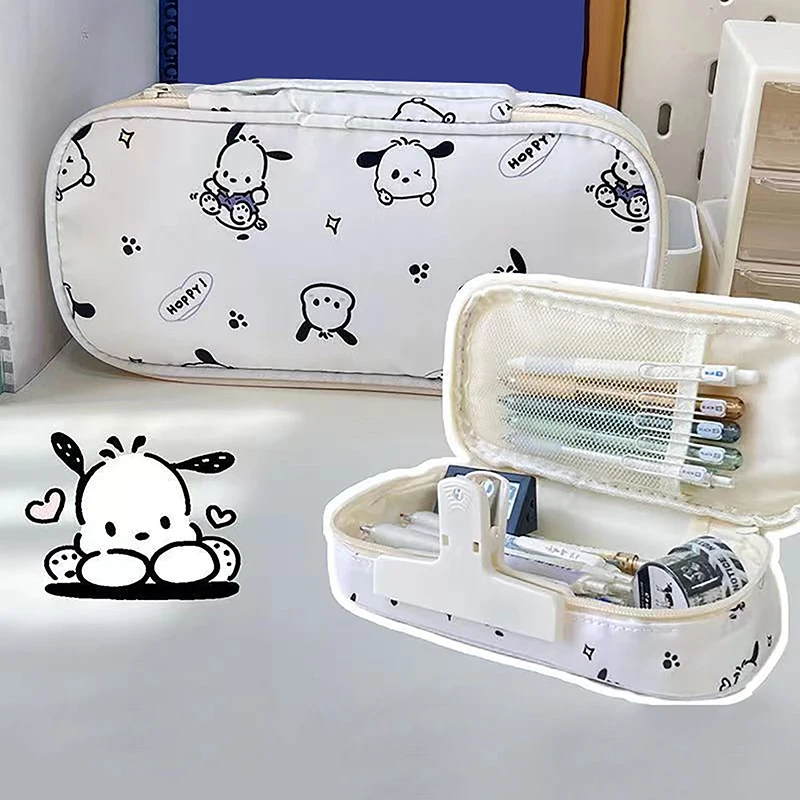 Sanrio กล่องดินสอ pochacco การ์ตูน Kawaii แบบพกพาโคมไฟอะคริลิกถุงใส่ปากกาความจุขนาดใหญ่เครื่องเขียนนักเรียน