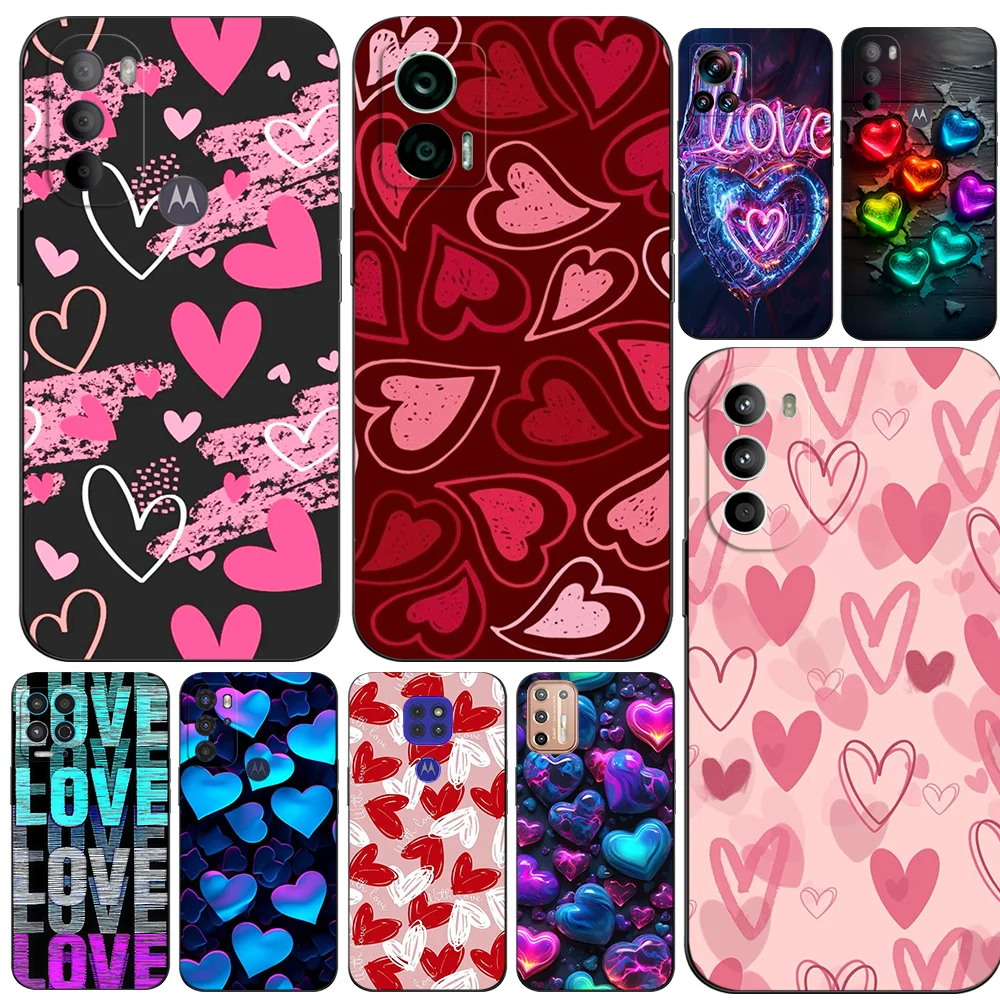 Black Tpu Case For Motorola Moto G52 G32 G82  G42 G60 4G G60S G71 G9 Play Plus Power One 5G Ace Love Heart Design