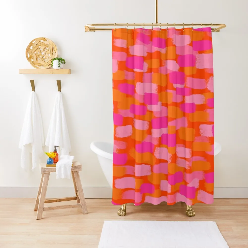 

Abstract, Pink and Orange, Paint Brush Effect Shower Curtain Funny Shower Shower Bath Curtain