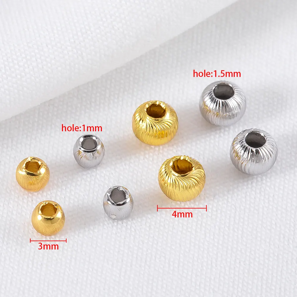 50pcs 10pcs Corrugated Brushed Round Stripe Beads 18K Gold Plated Copper Spacer Beads DIY Jewelry Making Accessories Wholesale