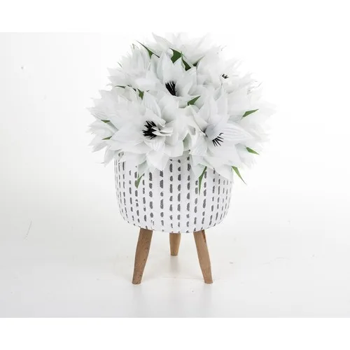 Veramaya Artificial 15 Pcs White Star Flower Striped Floor Standing Concrete Pots 20 X30 C