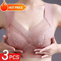 3 Pcs Women's Push Up Bralette Wireless Bras - 5cm Natural Lift, Seamless Lace Plus Size (L-6XL), No Underwire Comfort