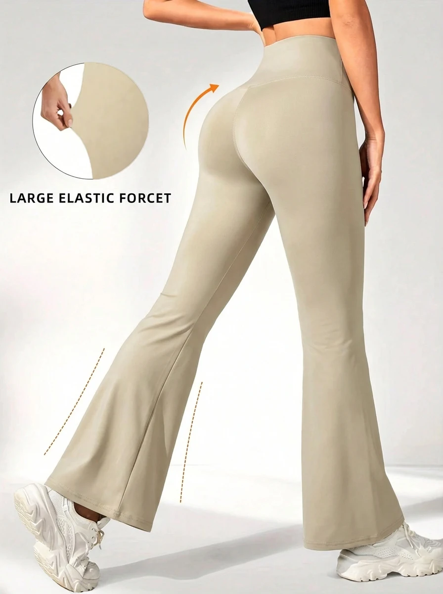 Women's Super Soft Flare Pants High Waisted Tummy Control Workout Yoga Leggings, Sport Straight Leg Pants For Office Wear Jean