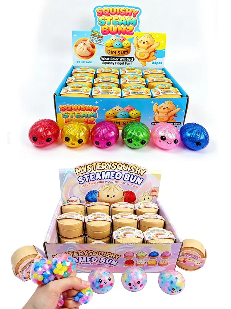 Neue bunte Glitzerperlen gefüllte Dumpling Squishy, Überraschungsbox mit Geschenkbox & verstecktem Stil, Stressabbau-Sensorik-Quetschspielzeug