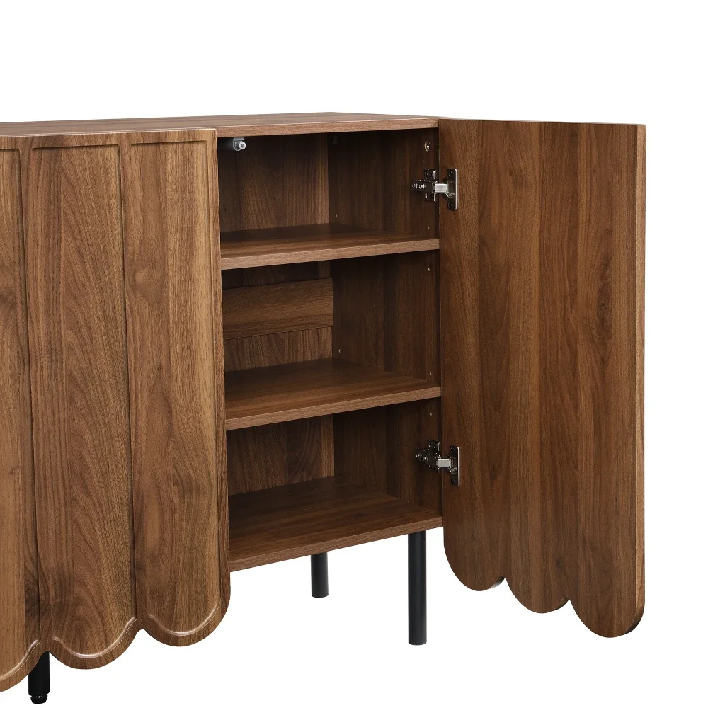 Modernes Sideboard aus Holz mit 120 x 35 x 80 cm großen, grifffreien, verstellbaren Regalen und Stauraum für Wohnzimmer, Flur und Esszimmer – Detail 9