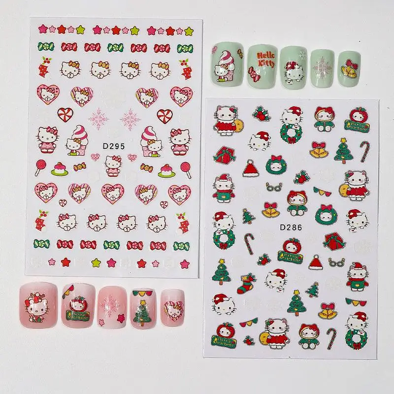 1Pcs Christmas Sanrio Hello Kitty Nail Stickers Waterproof Nail Decorate Stickers Girl DIY Holiday Nail Stickers Student Gift