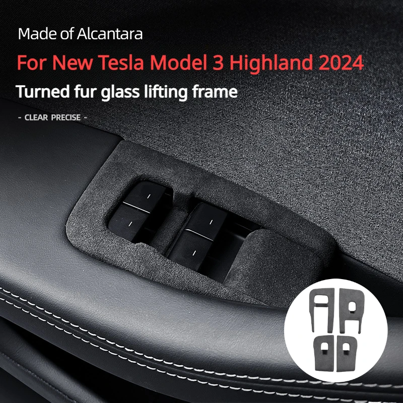 Per il nuovo modello Tesla 3 Highland 2024 Lift Window Key Panel Cover Alcantara Suede decorazione adesivi decalcomania accessori interni