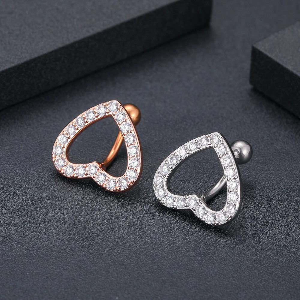 1 Stück Reverse Bar Herz Bauchnabelpiercing Nombril für Frauen Gold Rosa Kristall CZs Gebogene Bauchnabelpiercings Schmuck – Detail 8