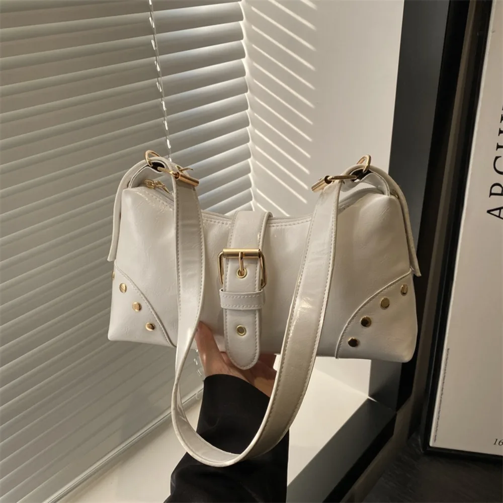 

Fashion Designer Buckle Armpit Bag Vintage Y2k Rivet Shoulder Bag Gothic Pu Leather Spicy Girl Handbag Female