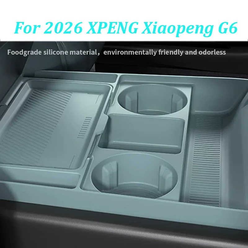 

For 2026 XPENG G6 Car Center Console Lower Silicone Storage Box Dual Cup Holder Organizer Tray Non-Slip Interior Accessories