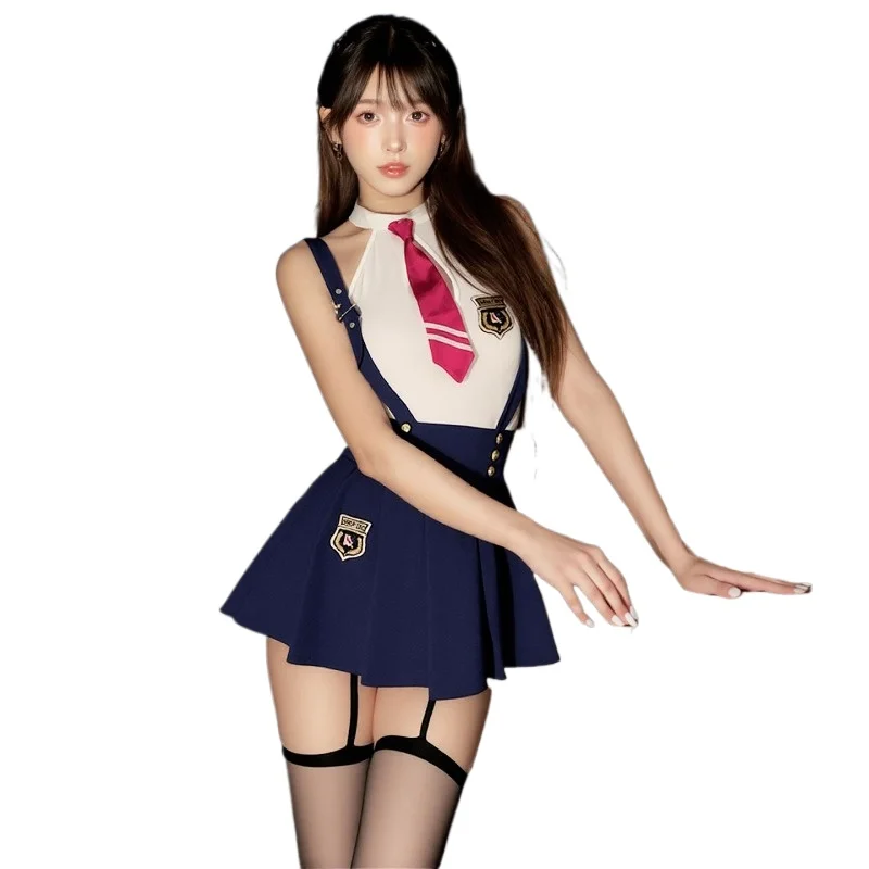 

Сексуальный комплект нижнего белья для косплея: студенческая форма, топ с завязками на шее, мини-юбка на подтяжках, наряд для ролевых игр, вечеринок и ночных мероприятий