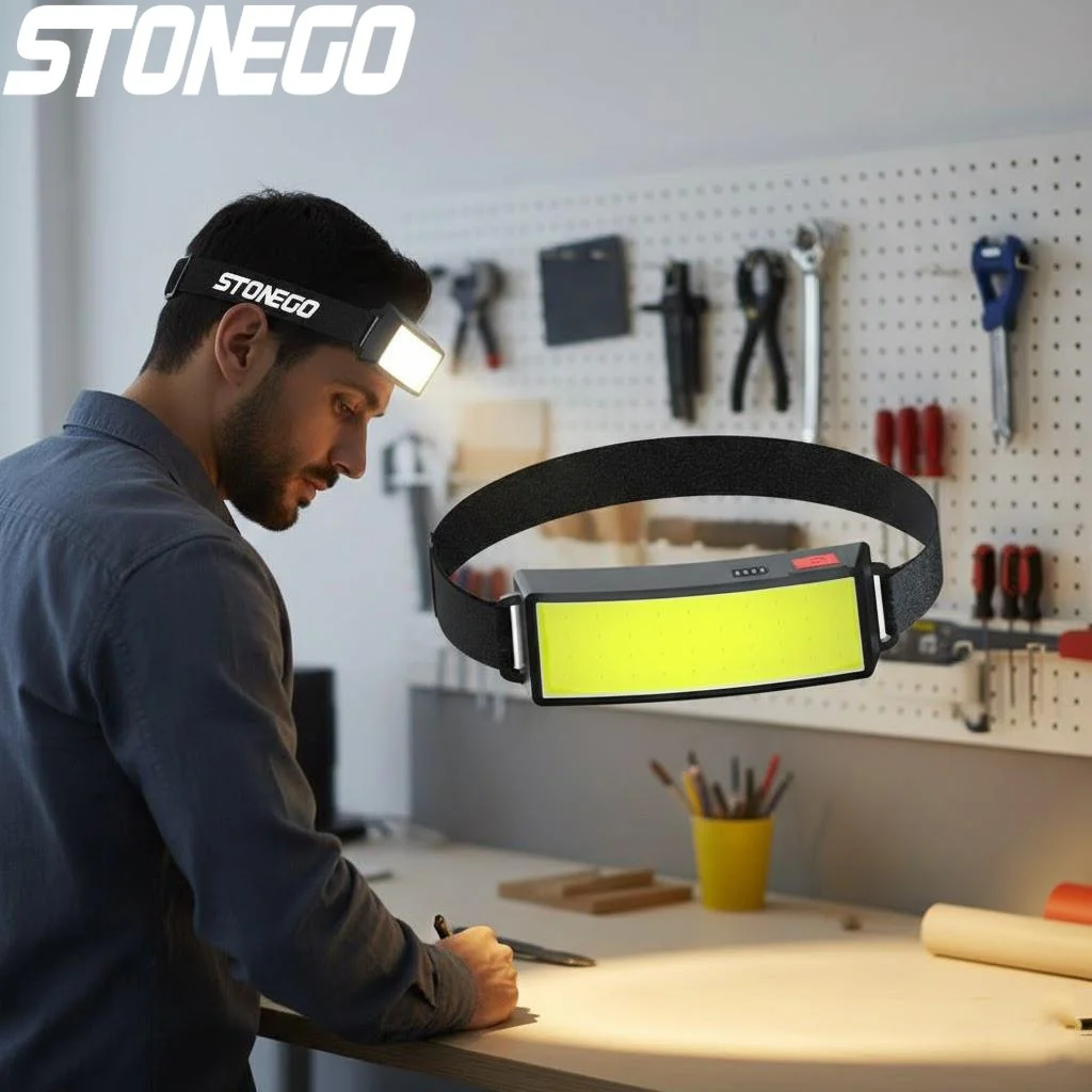 

Портативный перезаряжаемый водонепроницаемый светодиодный налобный фонарь, сверхъяркий, 3 режима, регулируемый, COB, на батарейках, для кемпинга