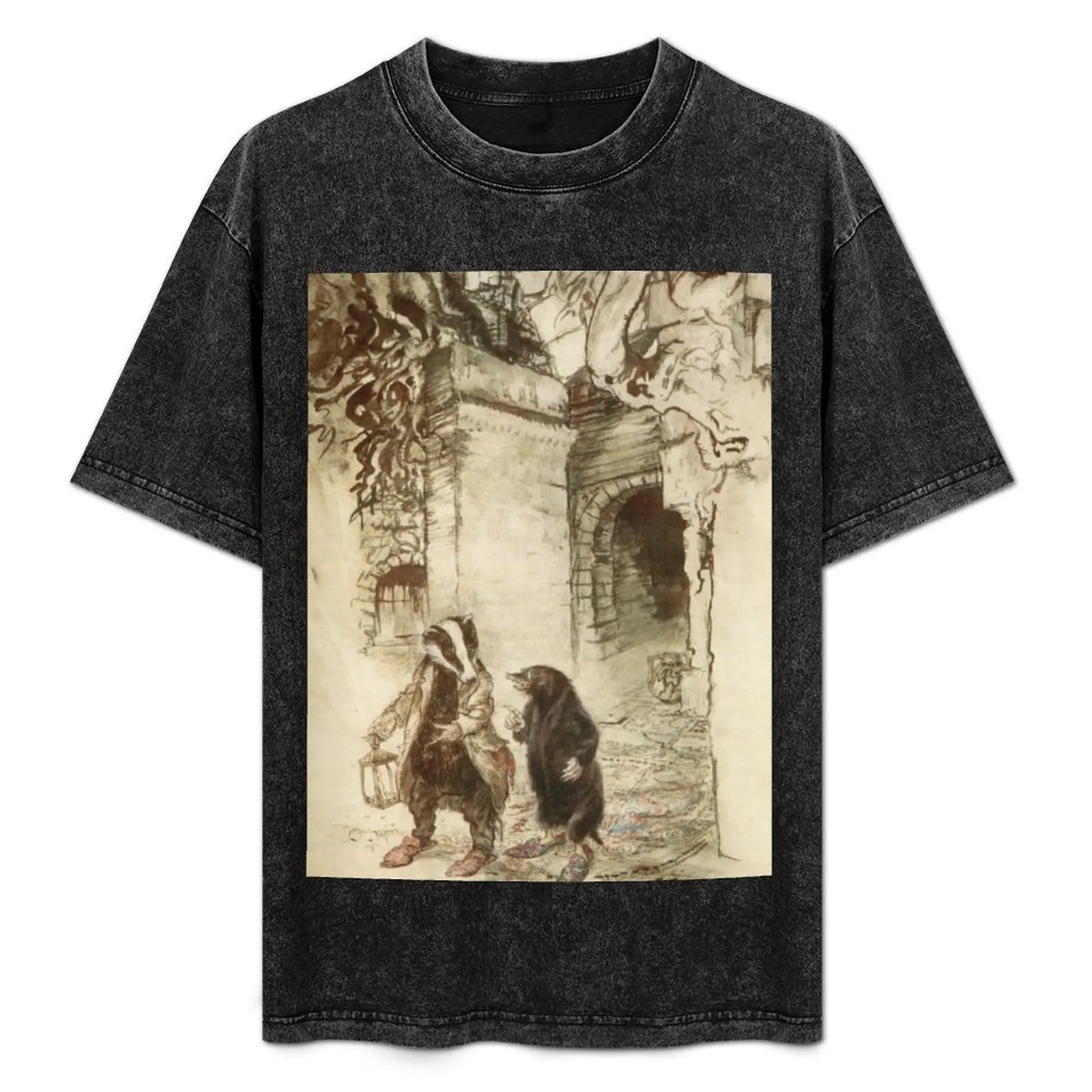 

Badger and Mole Wind in the Willows illustration - Arthur Rackham T-Shirt Basic Tee Shirt for Everyday Outfit