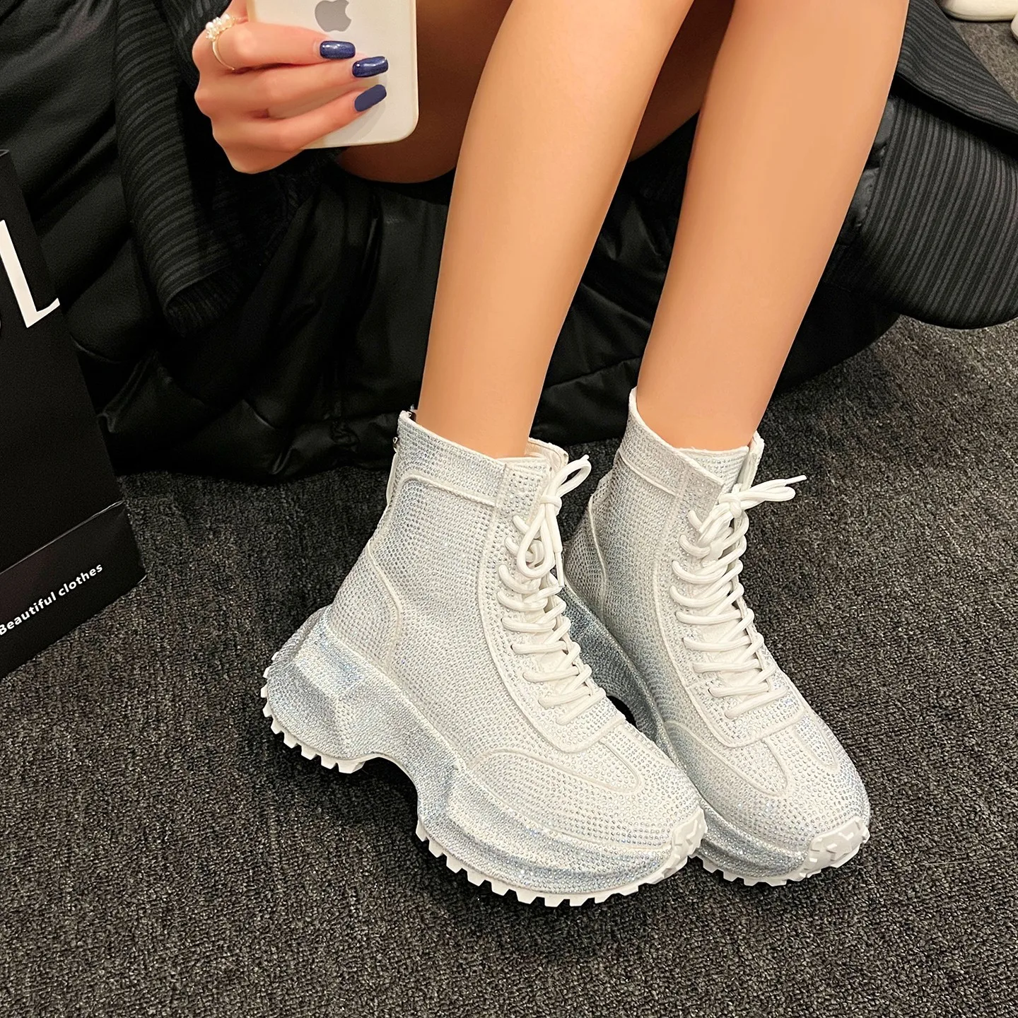 

2025 autumn and winter gypsy high-top black sky diamond popular dad shoes ins wind platform fashion sneakers