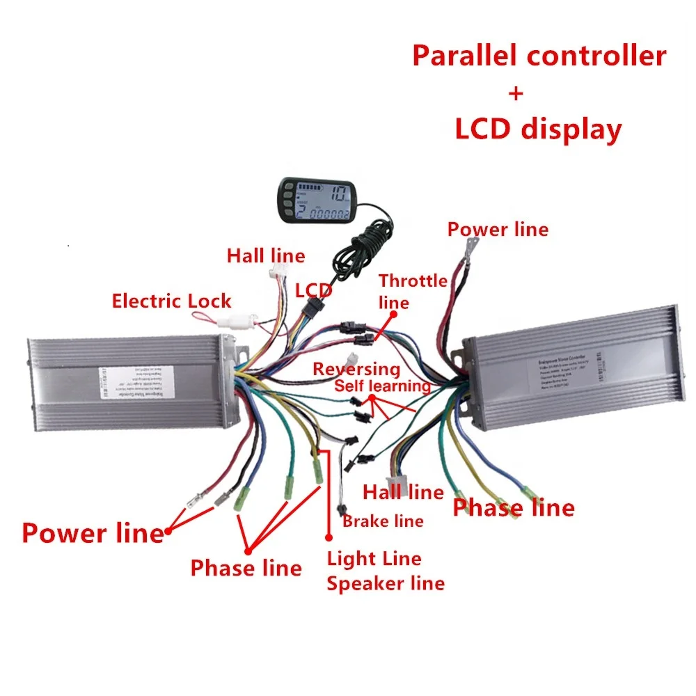 ebike 36V48V 500W 800W1000W Sine wave Parallel Controller for double drive  BLDC hub Motor