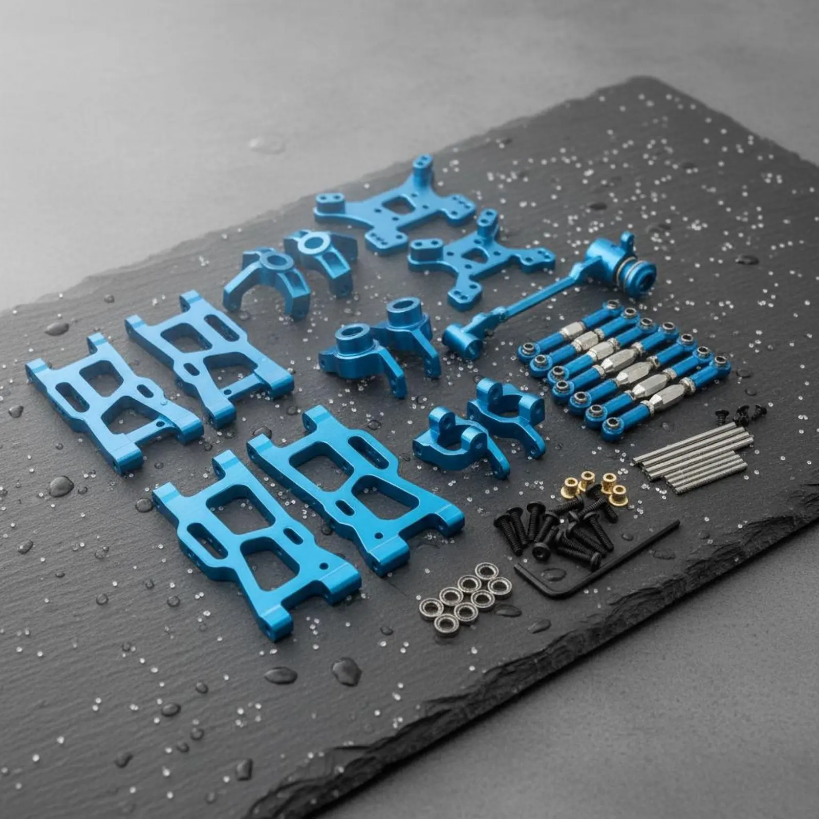 

RC Car Metal Upgrade Parts Kit Long-Lasting Rc Steering and Arm Set Aluminum Shock Absorption System Parts Precision Fit