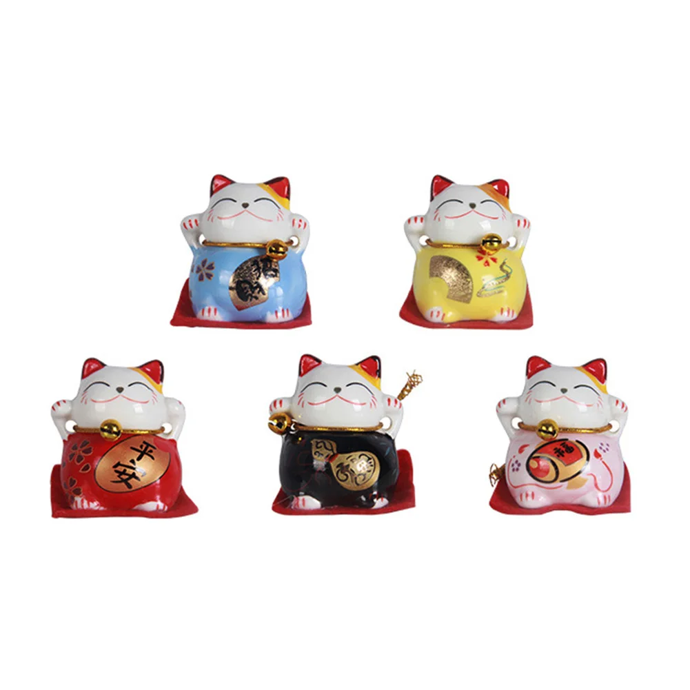 Yeni Coming güzel Mini Maneki Neko şanslı kediler seramik malzeme ev ofis Dashboard dekor için 5 Set ve 5 geleneksel renkler