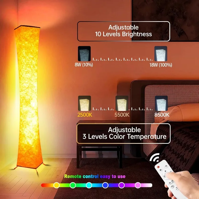 Floor Lamp, Smart Led Lamp RGB Color Changing with APP & Remote Control, DIY Mode, Music Sync Standing Modern Corner