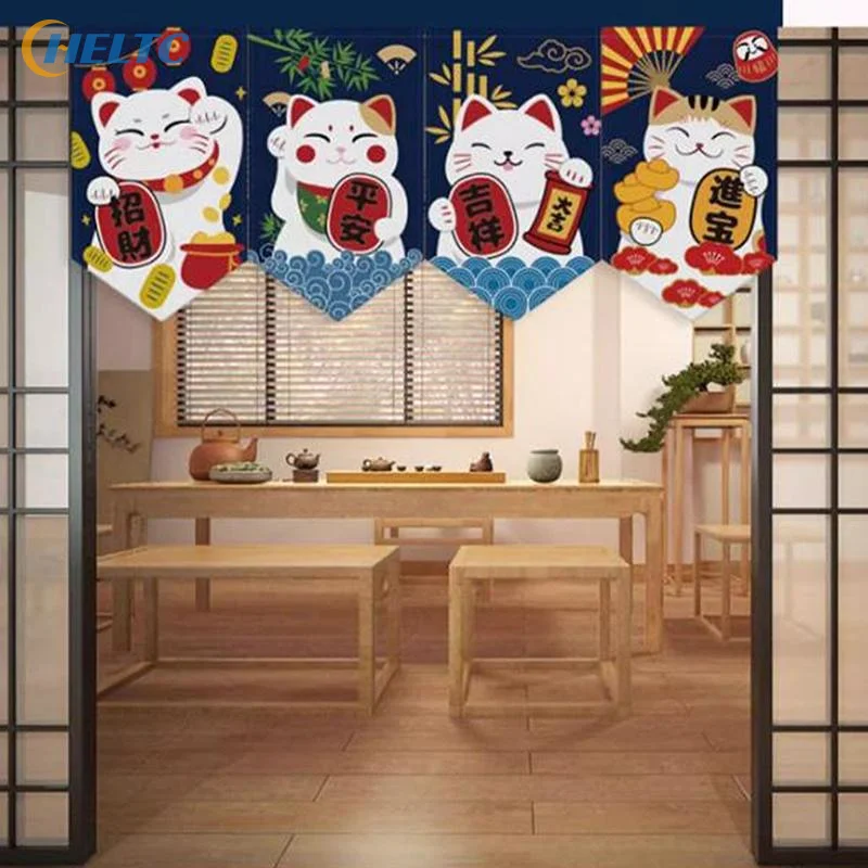 Cartoon Cat Triangle Flag Curtain Noren Partition Flag Kitchen Short Door Curtain Restaurant Kitchen Decoration Hanging Curtain