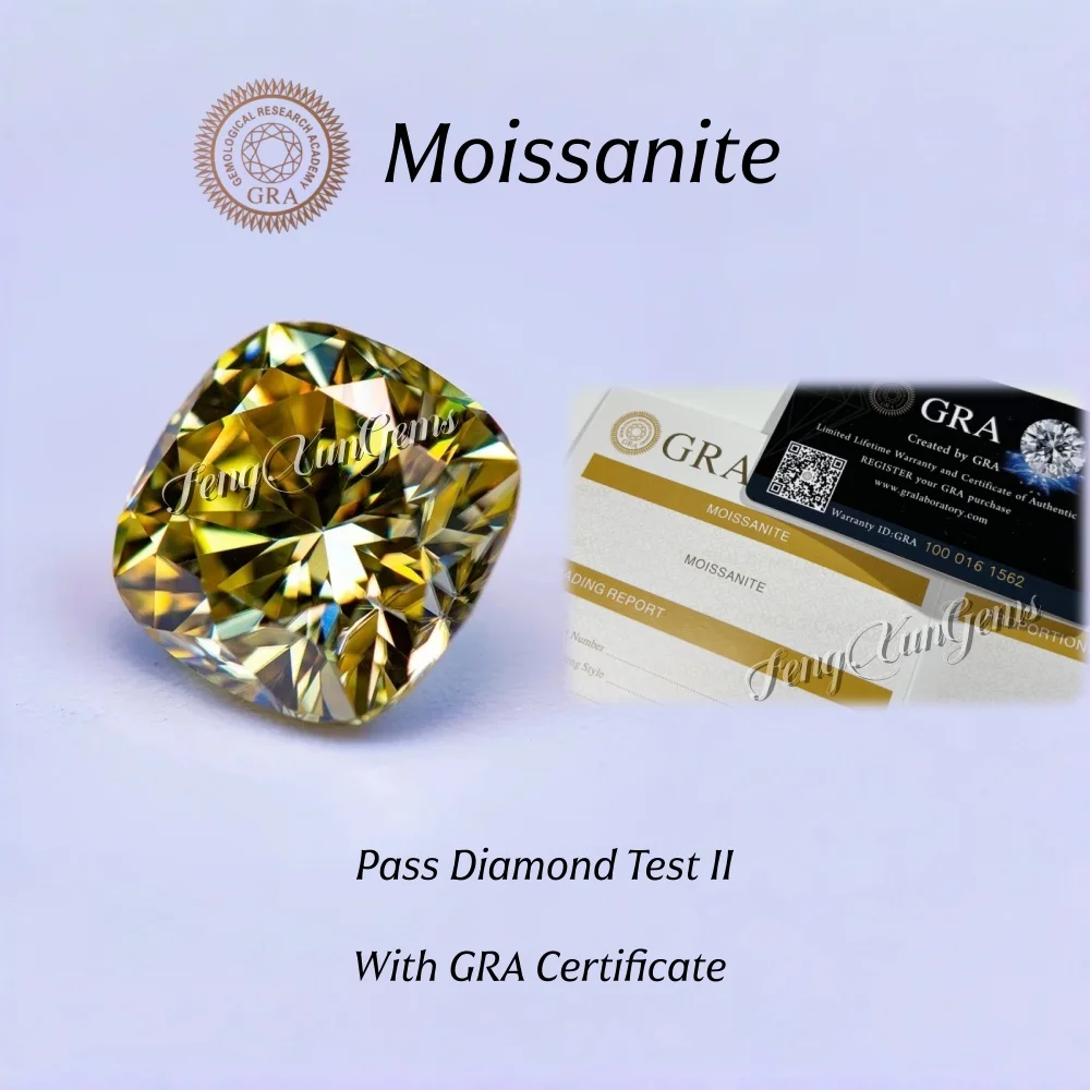 

Lemon Yellow 0.5~7ct 4.5x4.5~11x11mm Cushion Cut Loose Moissanite Gemstone With GRA Certificate Fine For Accessories Inlay