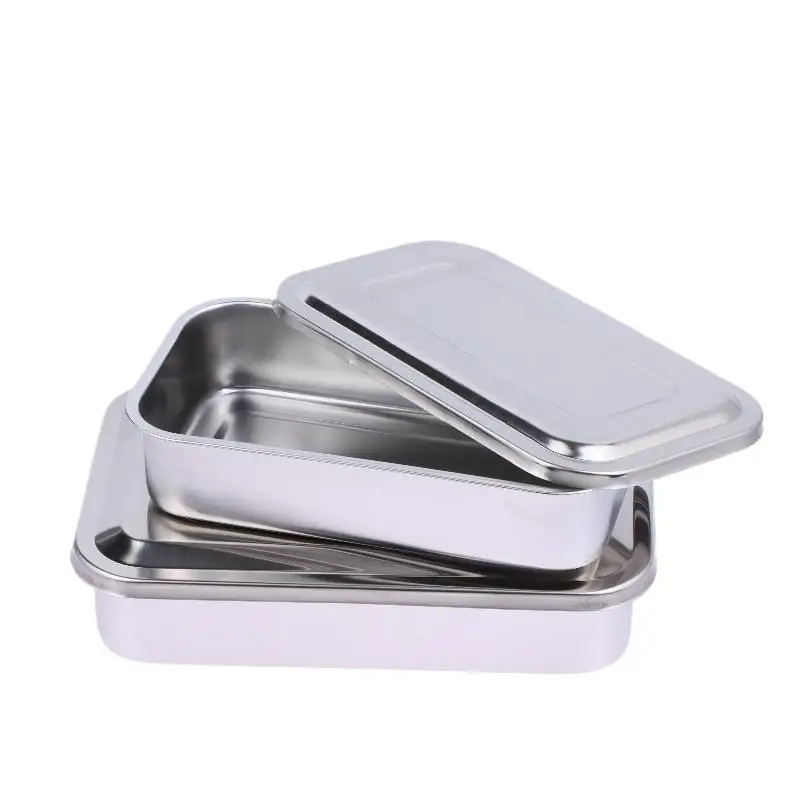 Dental Instruments Tray With Lid Stainless Steel Surgical Medical Disinfection Box Rectangular Plate Sterilization Container New