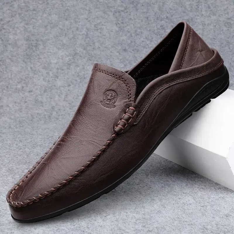 beef tendon sole leather breathable soft sole casual leather shoes first layer cowhide moccasin shoes men's lazy love