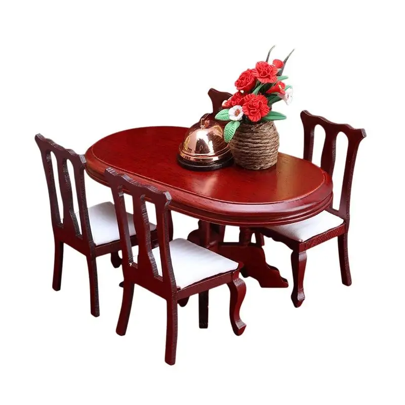 1/12 Furniture Model 1 Set Display Cabinet Decoration Mini Table and Chair Set Toy House DIY Toy Food Game House