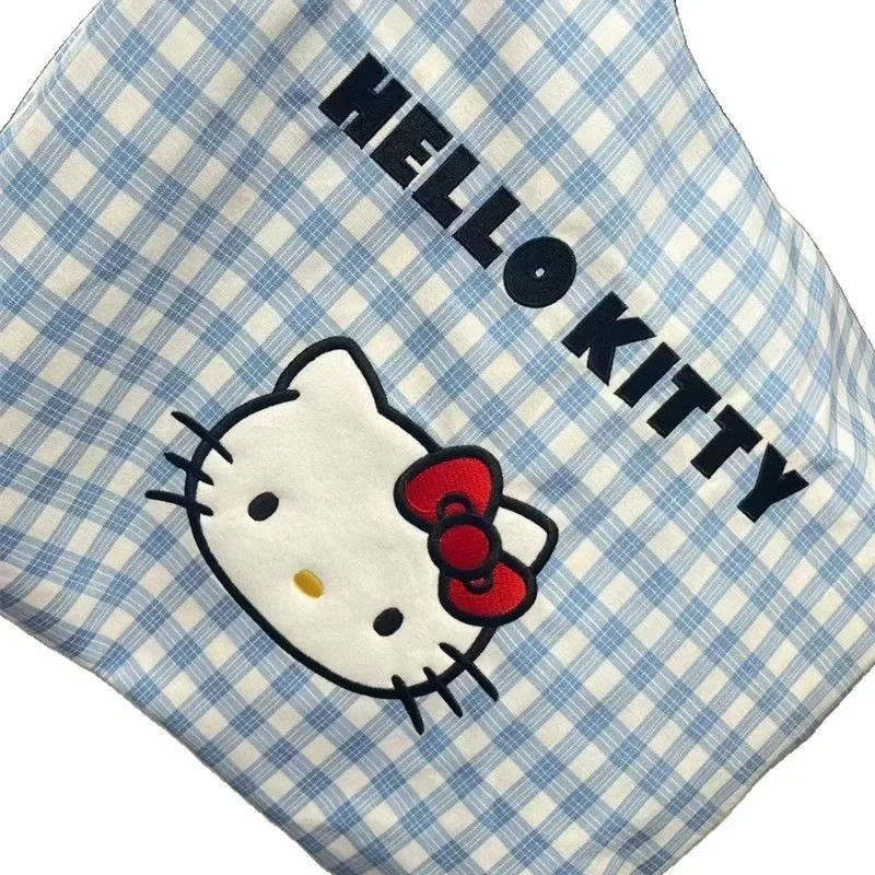 新しい多用途漫画ショルダーバッグ、チェック柄のKT猫カジュアルキャンバスバッグ、学生用クラスバックパック、家庭教師用バッグ卸売