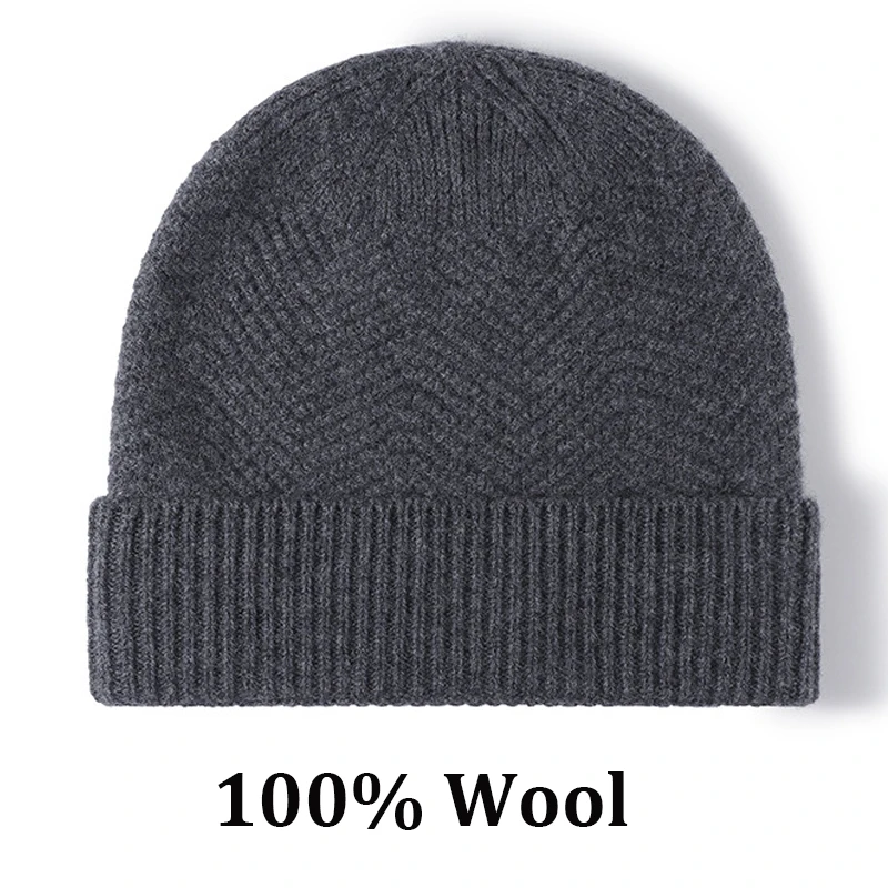 

100% wool beanies hats for men autumn and winter caps skullies solid color black gray beige hats