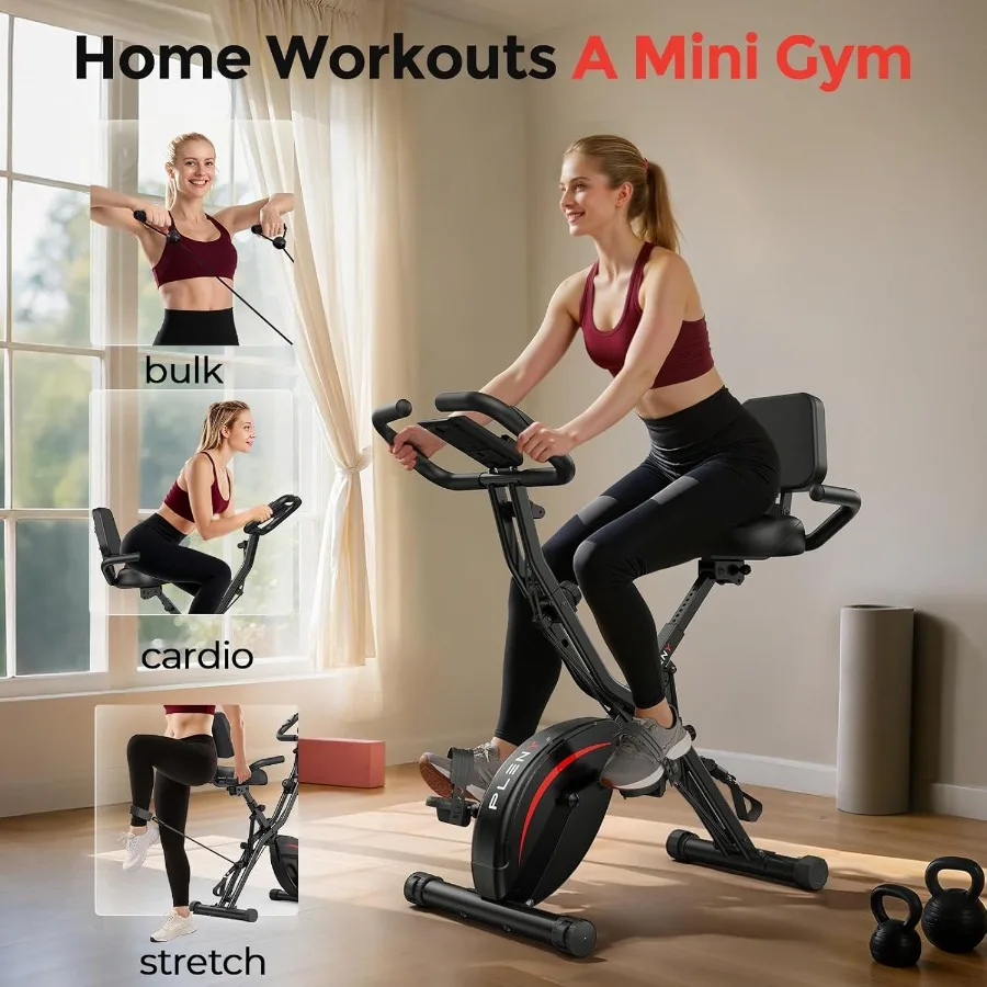 Folding Exercise Bike 5 IN 1 Stationary Bike for Home Gym with 6.6 LBS Flywheel 330LB Weight Capacity Black Frame Adjustable Ba