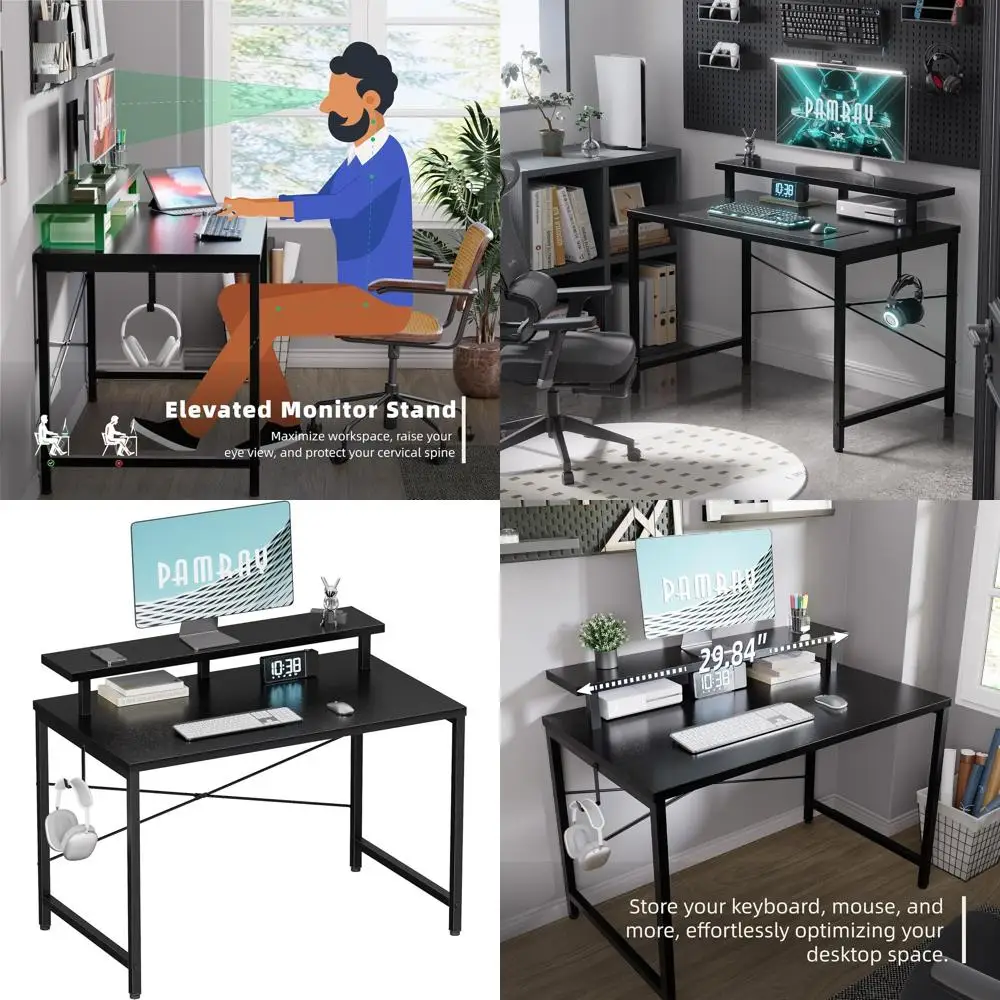 

Компактный компьютерный стол 32 дюйма с подставкой для монитора, идеально подходит для небольших помещений, учебный стол для детей или спальни, черный