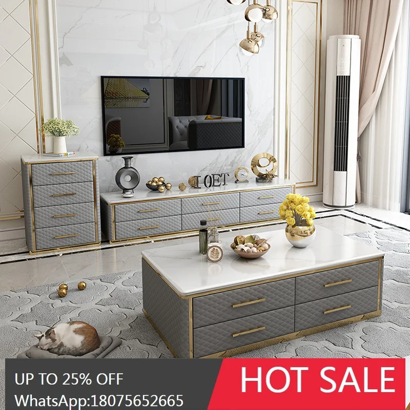 HLZ Mueble de TV de estilo lujoso y ligero posmoderno, juego de mesa de centro para sala de estar, mueble de TV minimalista italiano