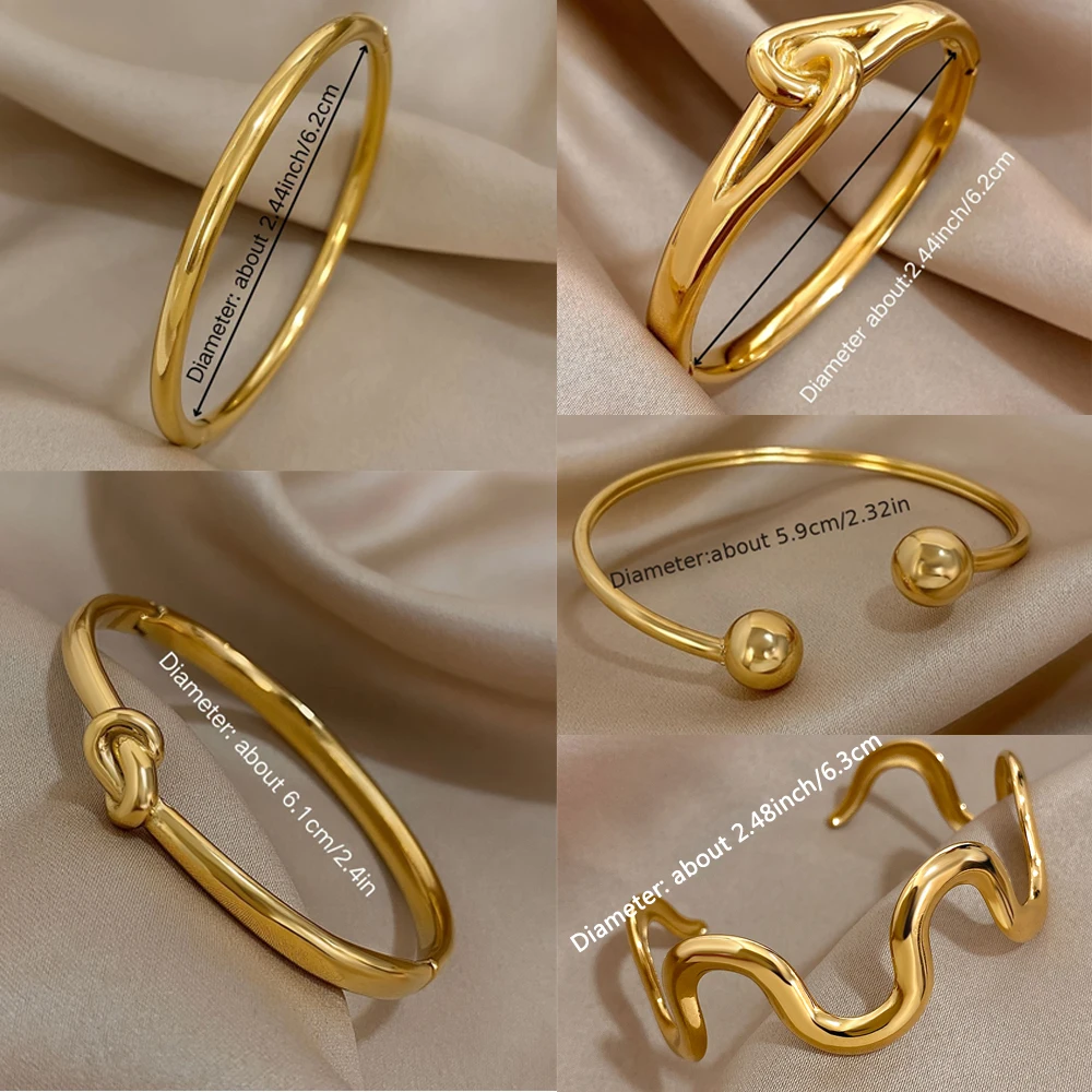 Golden Vintage Stainless Steel Bracelets Stackable Cuff Jewelry Women Men Fashion Simple Bangle Classic Accessories