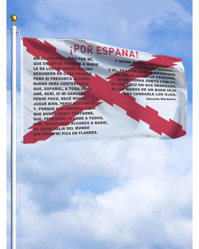 Drapeau espagnol 3x5 pieds avec la croix de Bourgogne et le poème de l'hymne des Tercios de l'armée espagnole