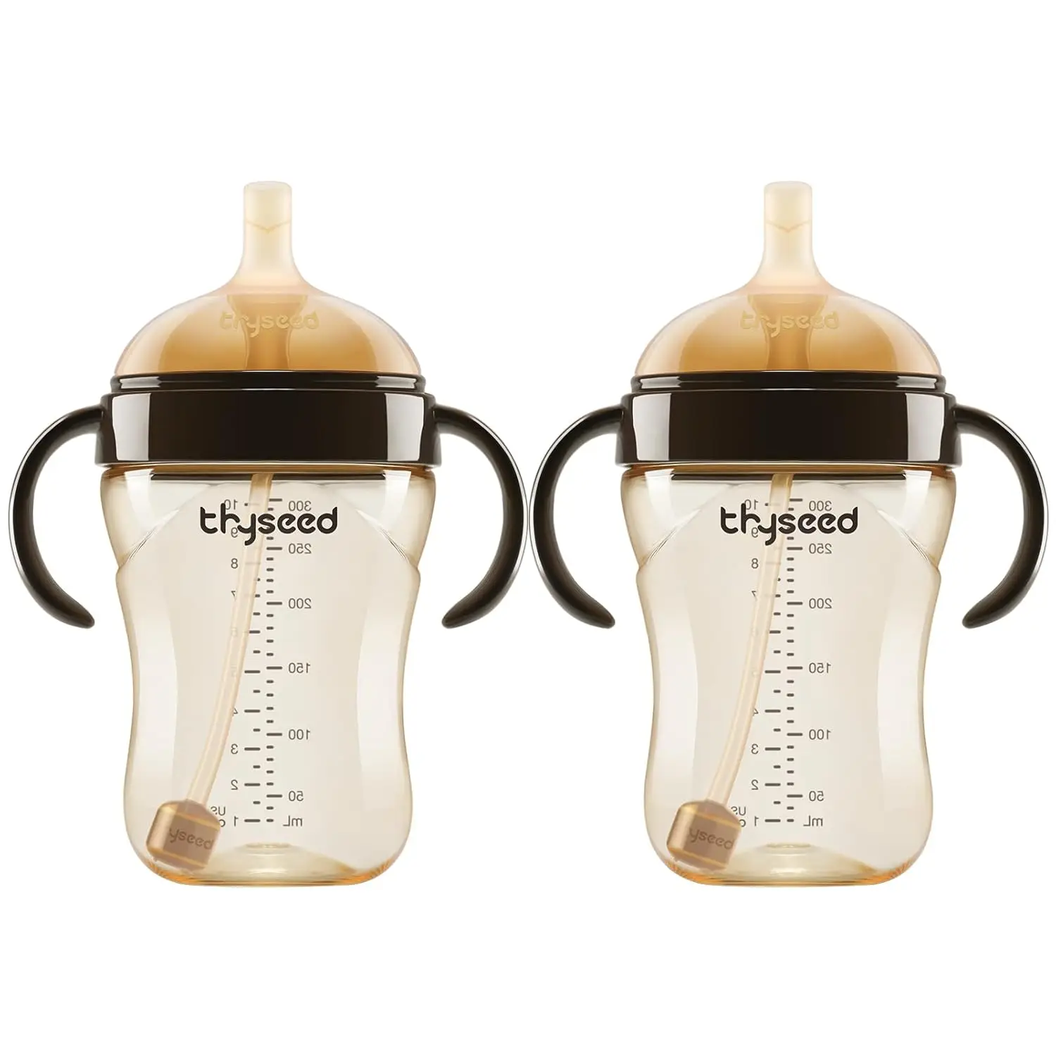 

Утяжеленная соломенная чашка PPSU с ручками, переходная бутылочка для малышей без пролития, можно мыть в посудомоечной машине, не содержит BPA, 10 унций/300 мл, 2 шт.