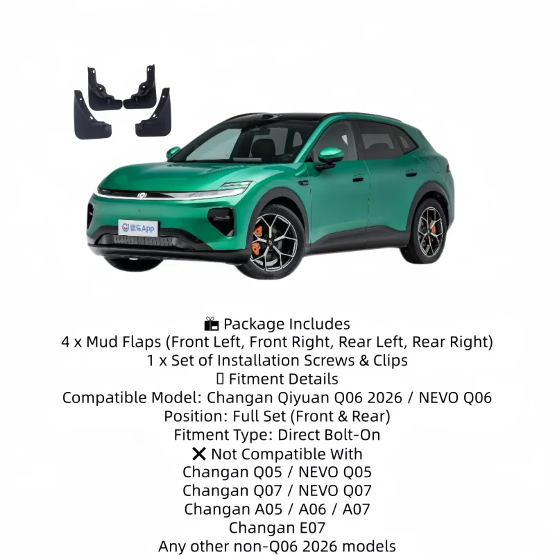 For Changan Qiyuan Q06 2026 NEVO Q06 Mud Flaps Splash Guards Fender Protectors Auto Exterior Accessories Car Styling Parts