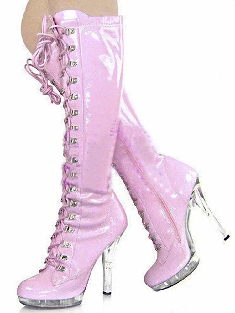 13CM Thigh High Heels Narrow Band pink thigh high boots Women 5 Inch White Crystal Pole Dance Exotic Shoes Stripper Gothic