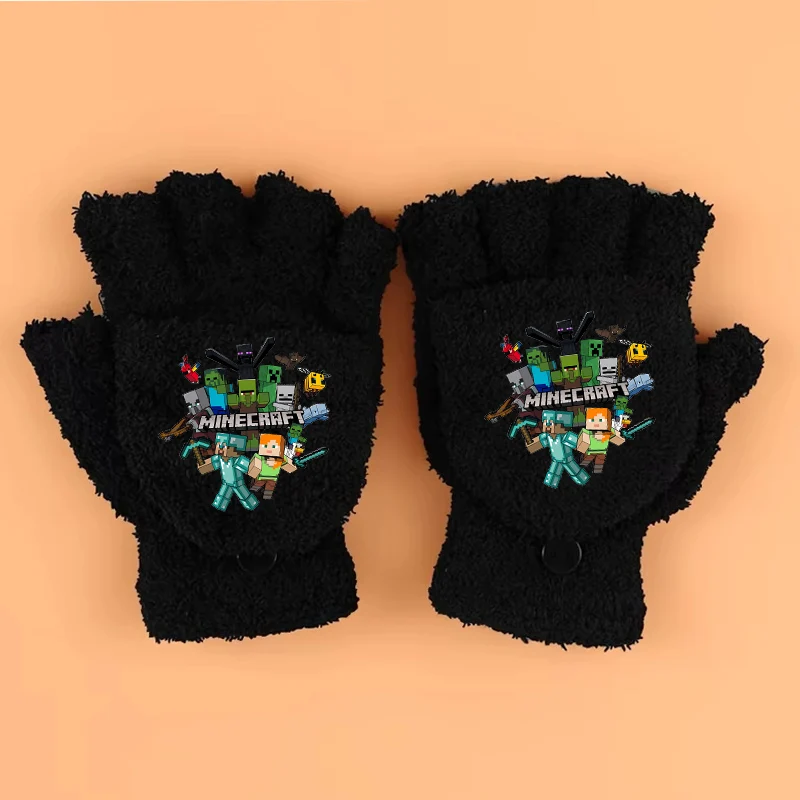 

Game Theme Print Gloves Boy Minecrafted Half-finger Flip Gloves Winter Keep Warm Fashion Accessories Children Birthday Xmas Gift