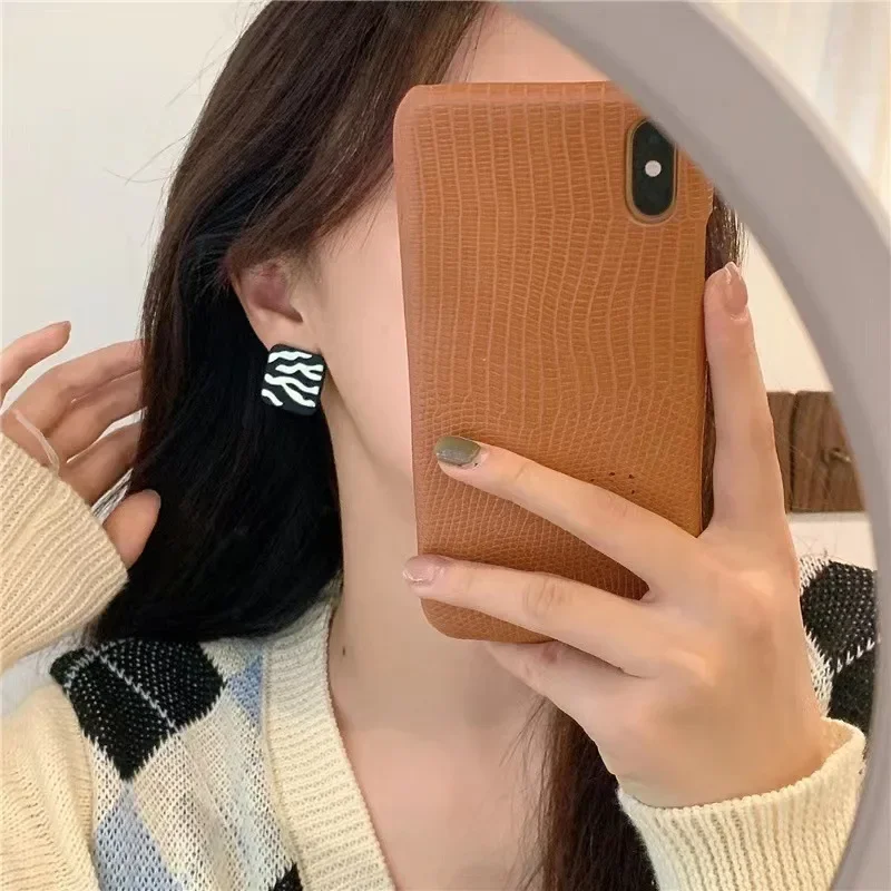 هندسية ساحة وأقراط للنساء ، أبيض وأسود شريط ، 925 الفضة إبرة ، العصرية ، بسيطة ، مزاجه ، جديد