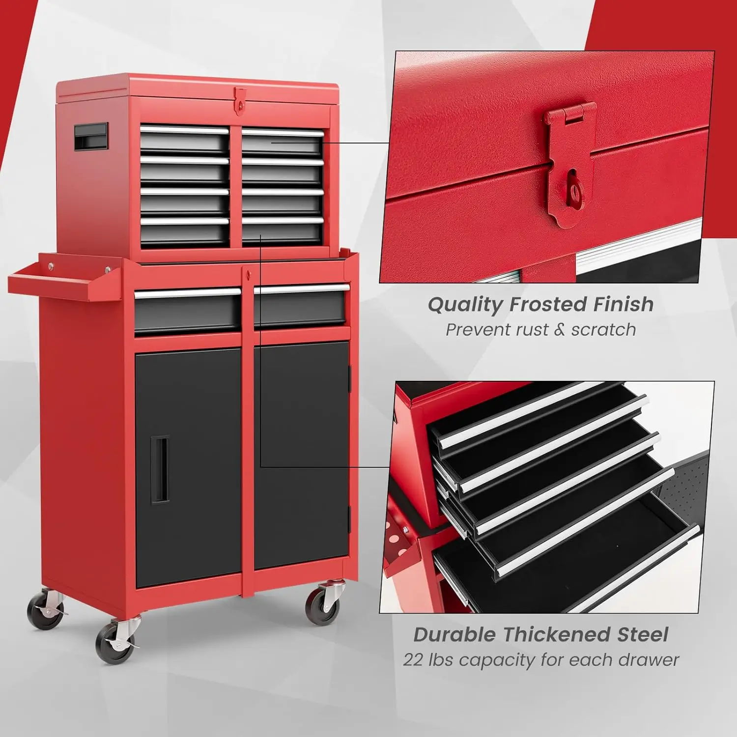 Rolling Tool Chest - Heavy Duty Material & Lockable Top-Box & Storage Cabinet for Garage and Workshop-5-Drawer Tool Box & Multi