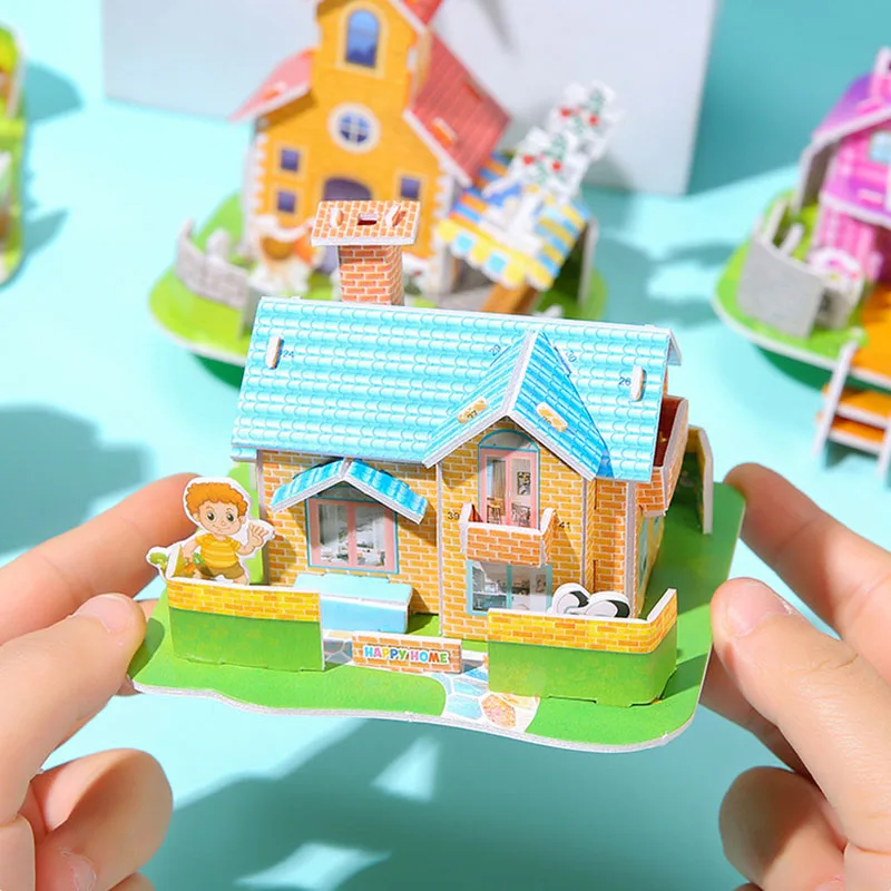 Mini 3d Haus Modell Puzzles Schaum Papier Sets für Kinder Kinder Puzzle Montage DIY frühe Bildung Spielzeug handgemachtes Handwerk