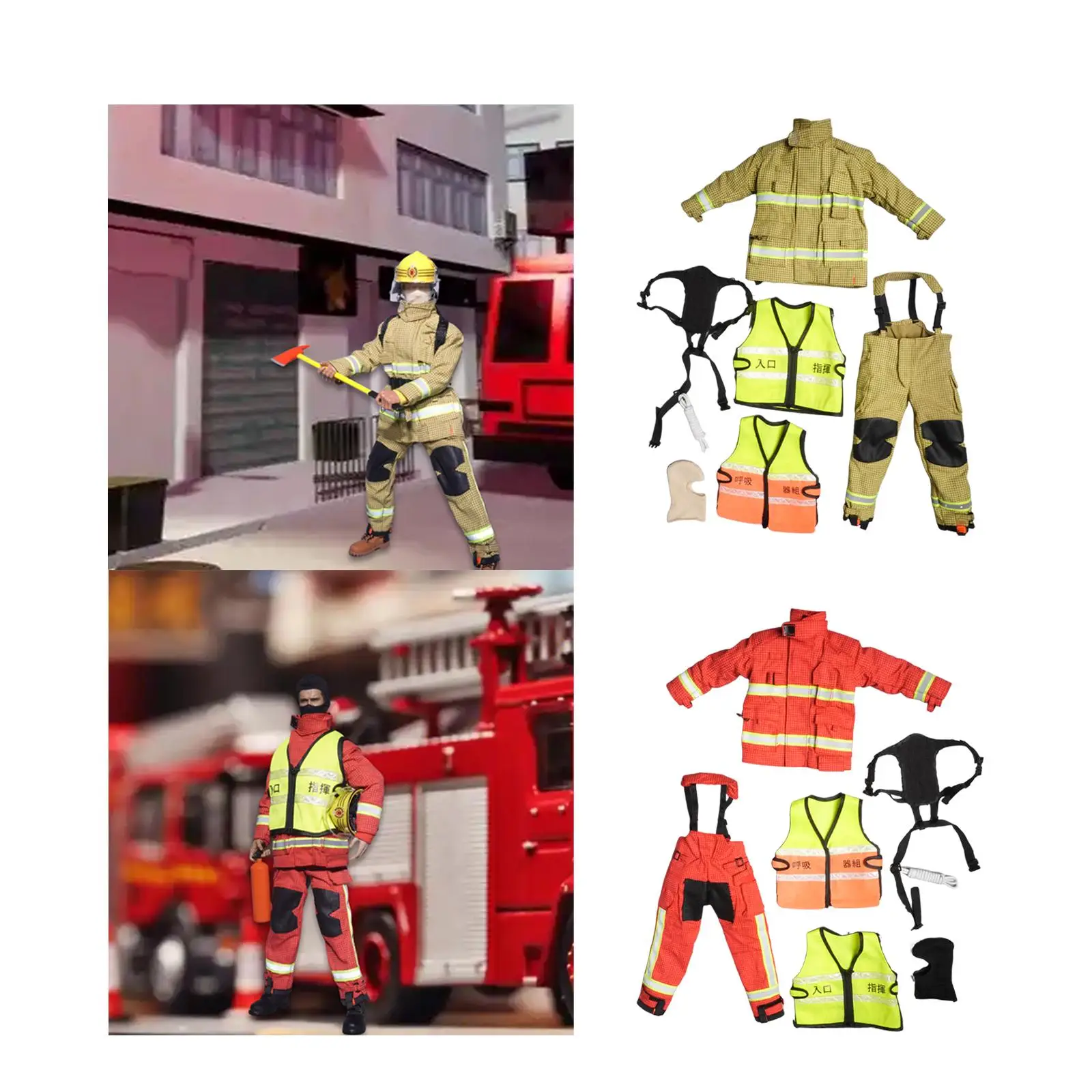 

1/6 Action Doll Firefighter Suit Handmade Cosplay Clothes for 12inch Male Doll Figures Costume Body Accessories Photo Props