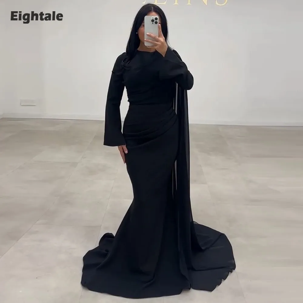 

Eightale арабское вечернее платье для свадебной вечеринки с круглым вырезом и длинными рукавами длиной до пола, мусульманское платье русалки, черное платье для выпускного вечера по индивидуальному заказу
