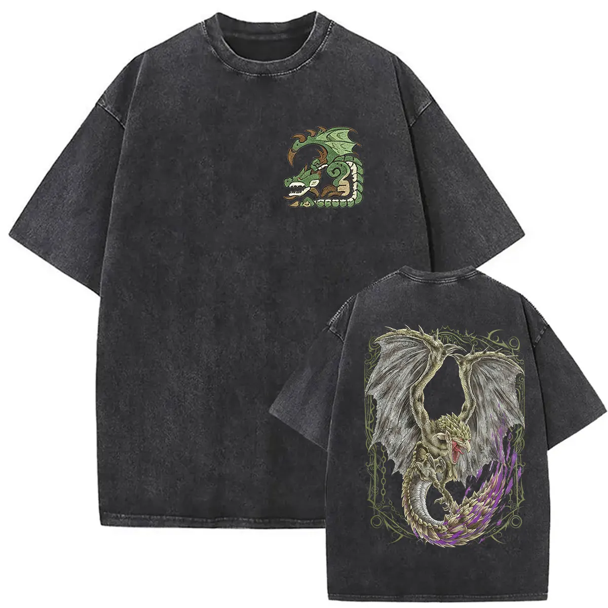 Camiseta Vintage Lavada de Rathian, La Reina Venenosa, para Fanáticos del Juego Monster Hunter, Camiseta Gráfica de Gran Tamaño para Hombre, de Alta Calidad