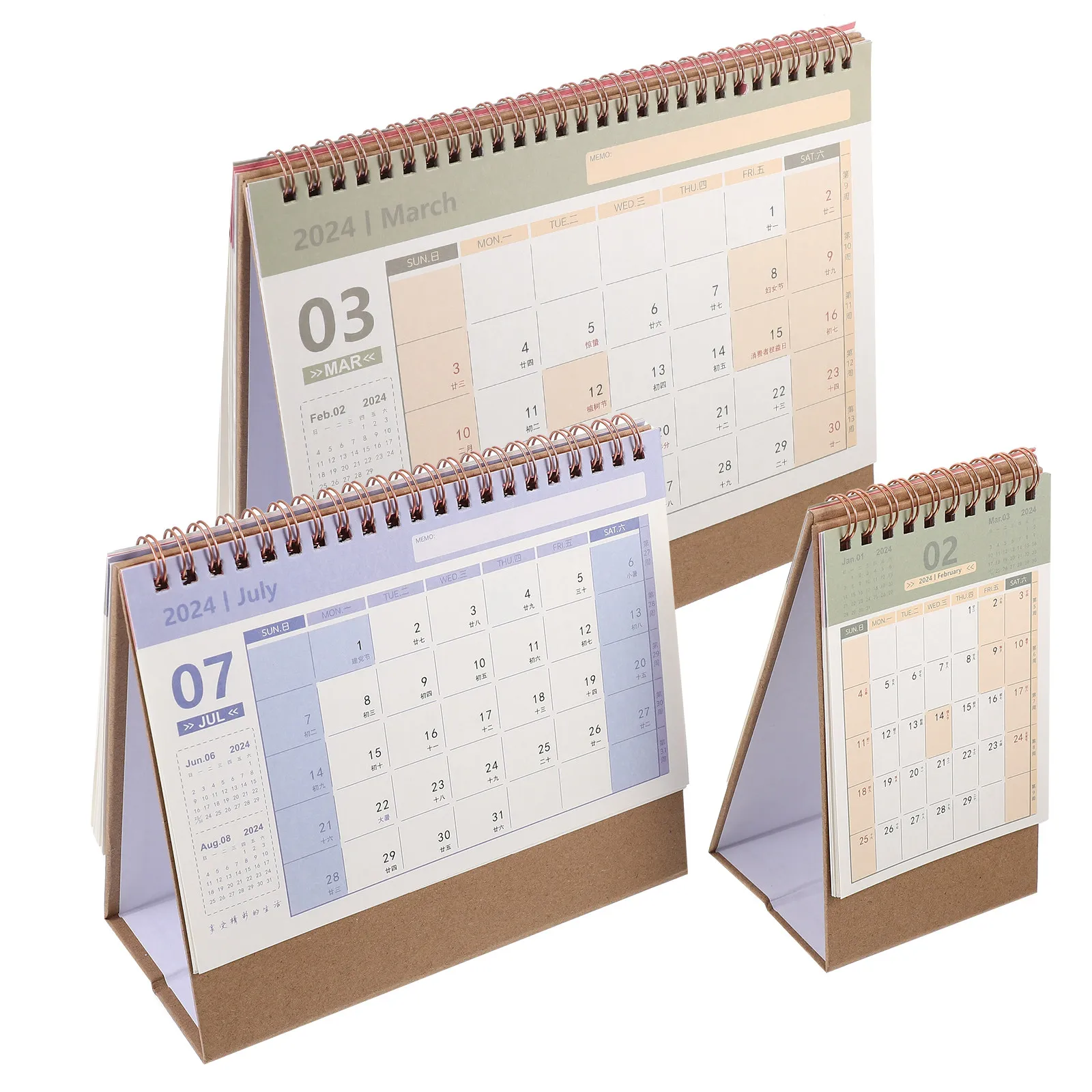 

3Pcs Table Calendar 2024 Decorative Desk Calendar Clear Print Tearable Pages Space Saving Standing Design Office Home Decoration