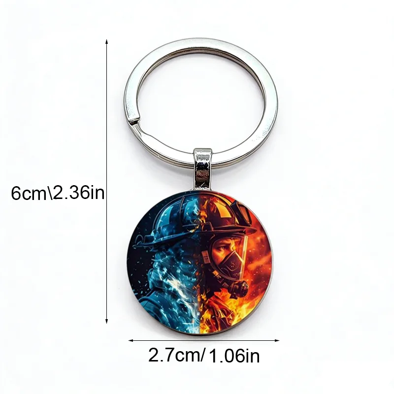 Hot selling firefighter pattern dome glass alloy keychain pendant