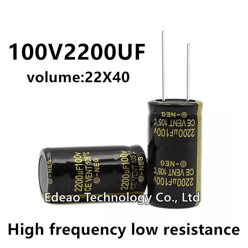 

2pcs/lot 100V 2200UF 100V2200UF 2200UF100V volume: 22X40 22*40 mm High frequency low resistance aluminum electrolytic capacitor