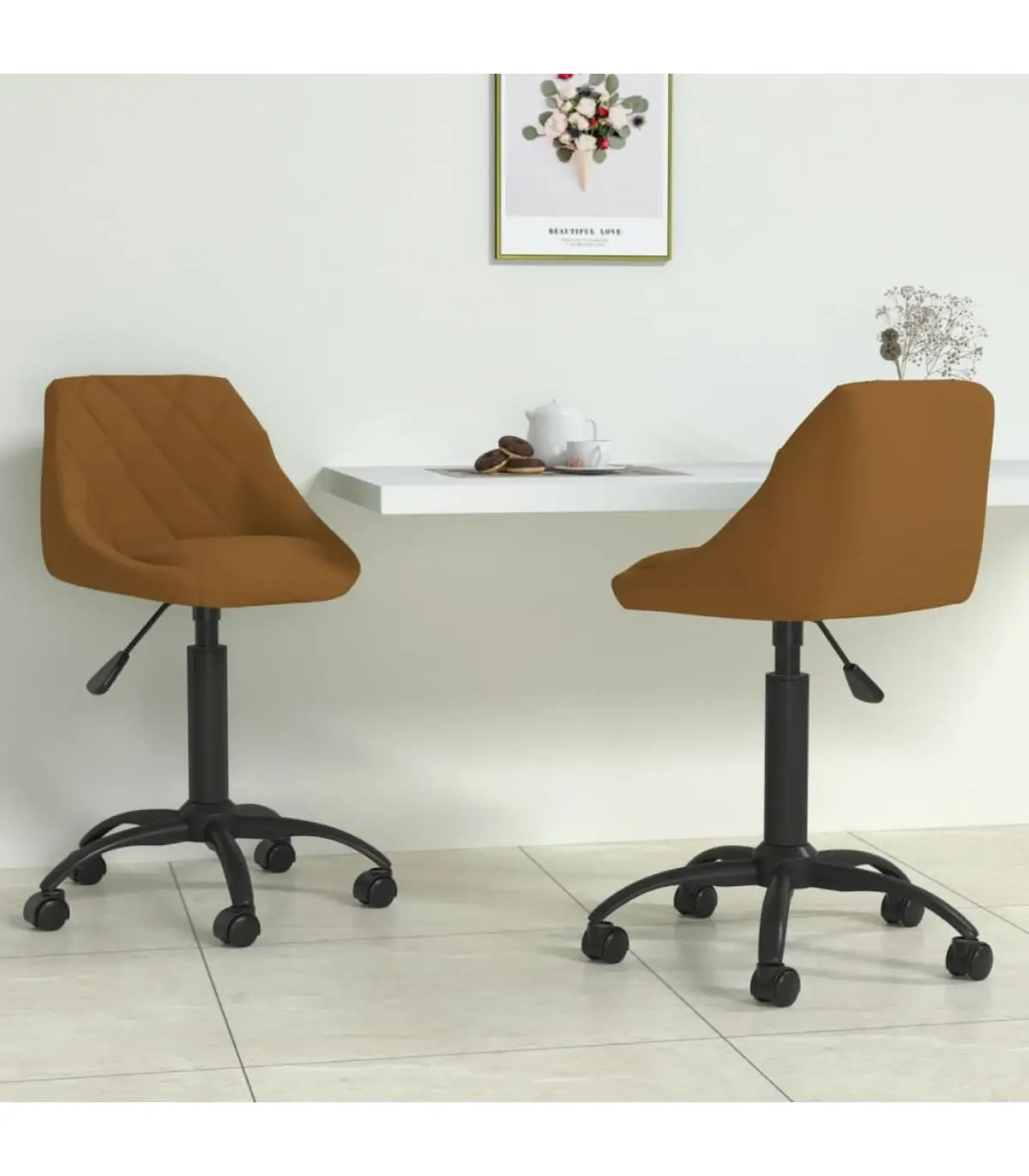 2 Pcts Brown Velvet Spinning Dining Chairs