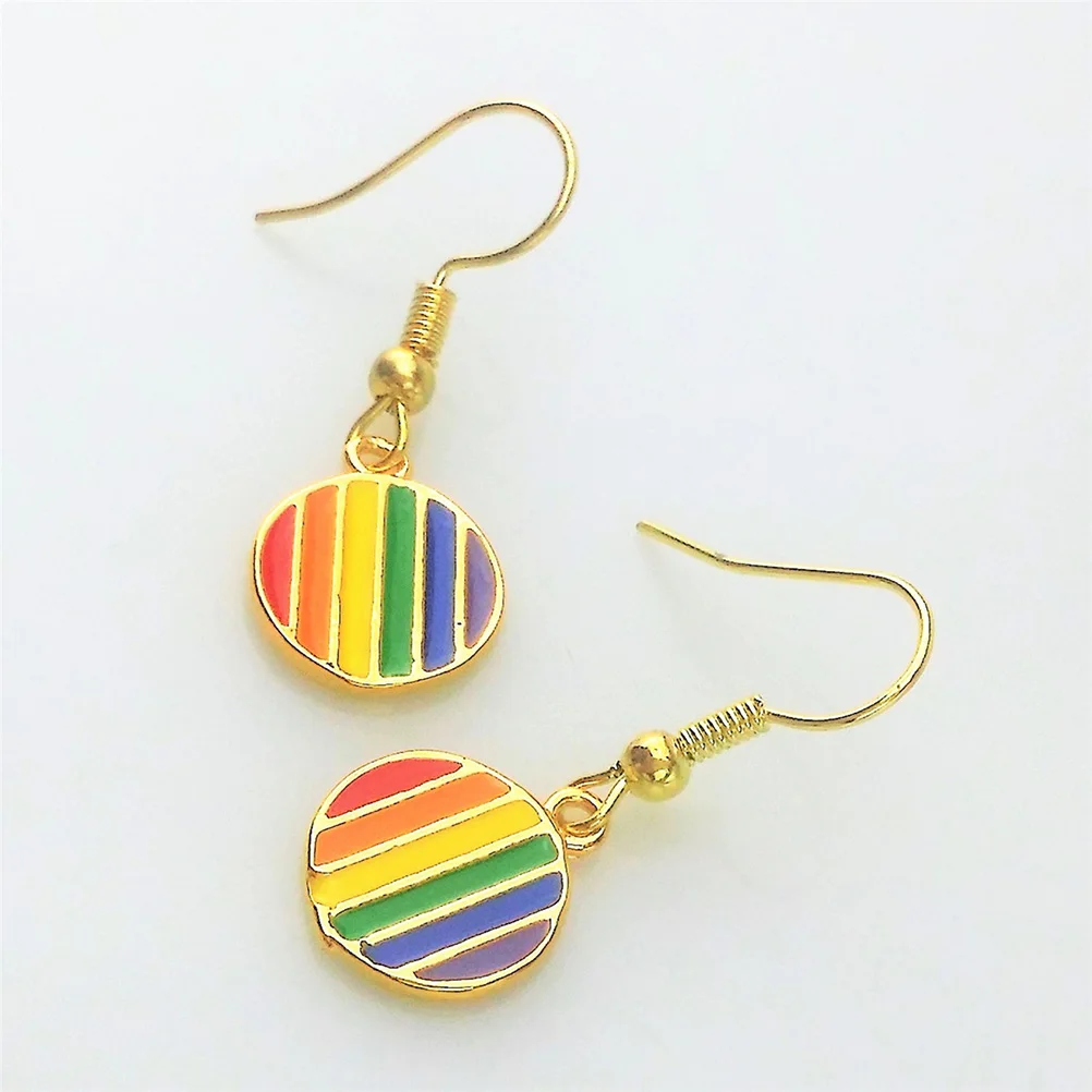 

1Pair Women Rainbow Round Shape Earrings Golden Bohemia Style Lightweight Studs For Party Wedding Prom Summer Picnic Gift